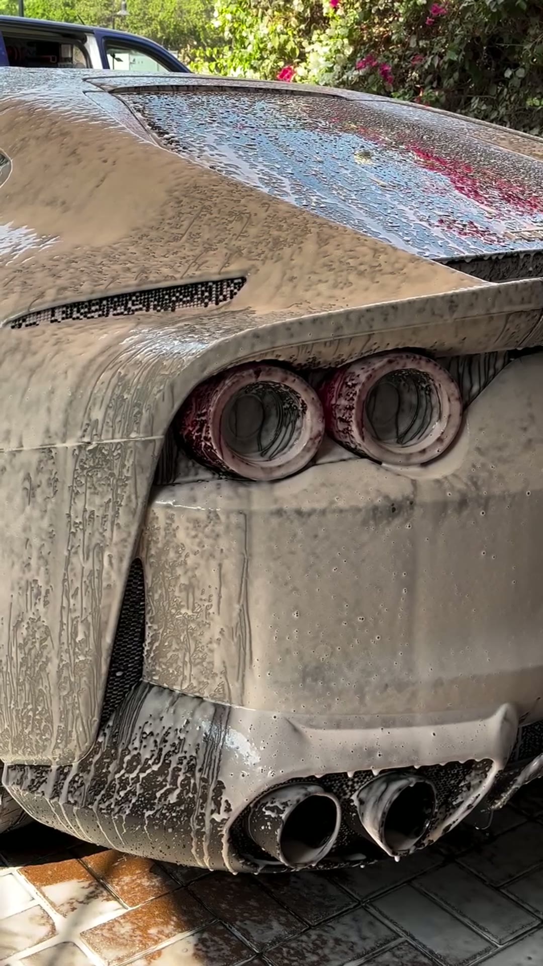 Supercar rear covered in premium foam wash
